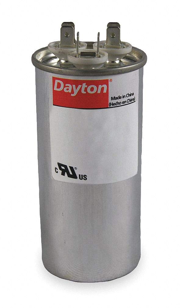 Dayton Round Motor Dual Run Capacitor, 30/5 Microfarad Rating, 370VAC Voltage - 2MEE8