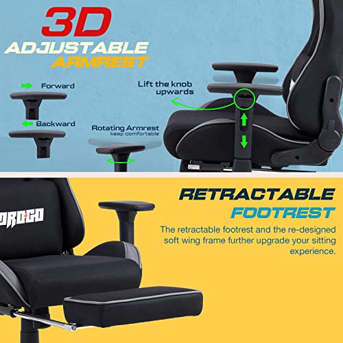Image of Drogo Ergo Plus Ergonomic Gaming Chair with Footrest, Breathable Fabric, Adjustable Seat & 3D Armrest | Head & Massager Lumbar Support Pillow | Home & Office Chair with Full Recline Back (Pro Black)