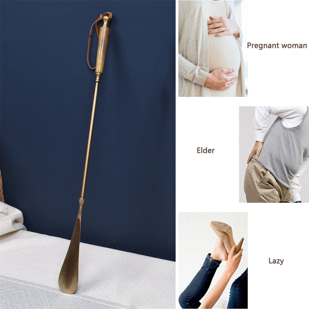 Calzascarpe Lungo Manico da Ufficio Medio in Ottone Calzante, Stabile E Durevole per Uomini E Donne Shoe Horn con Cordino in Pelle, Regalo di Decorazione Artistica