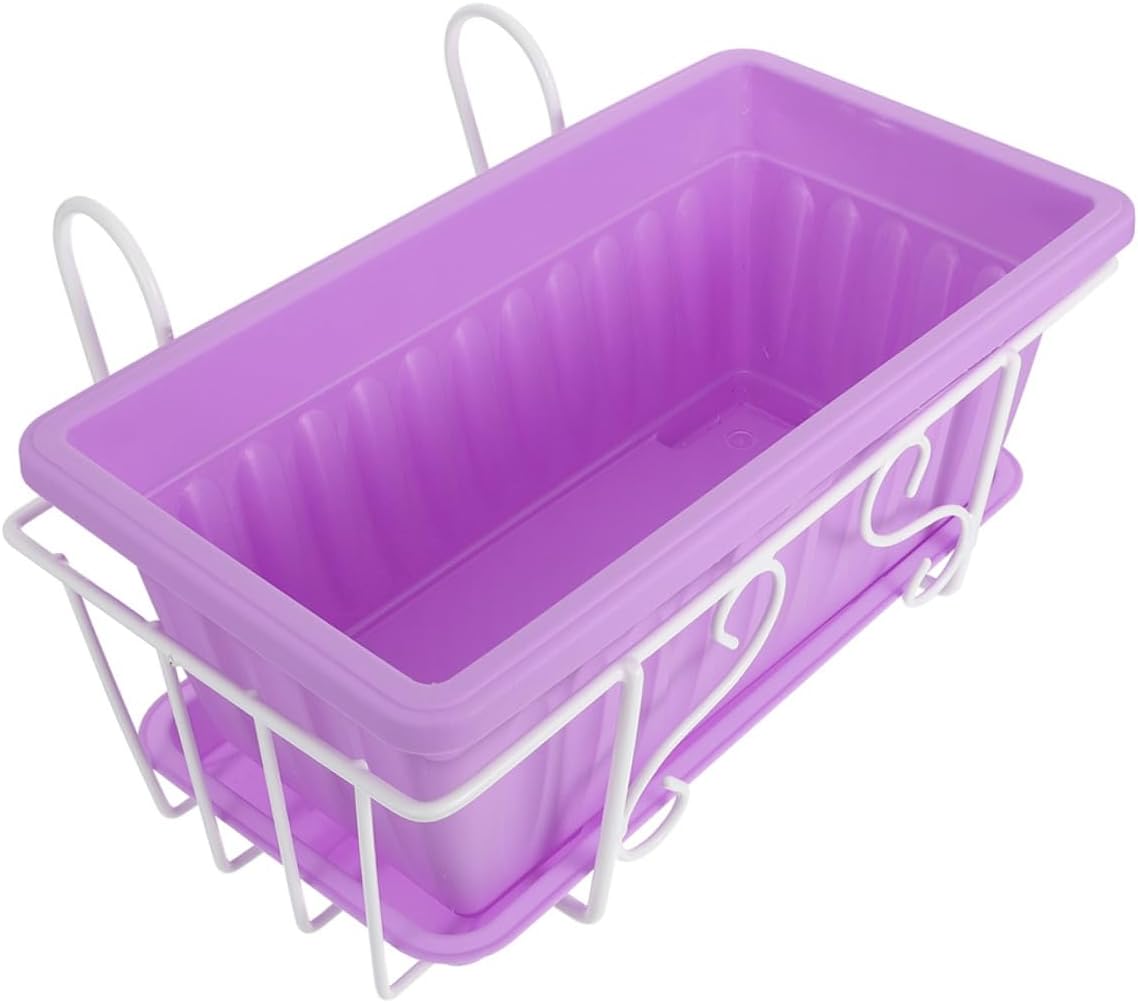 Rectangular Vegetable Planter Pot with Tray and White Iron Bracket, Medium Hanging Window Box Planter for Balcony Garden and Outdoor Vegetable Growing