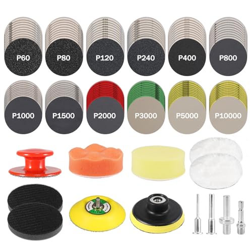 133 PCS Sanding Disc Drill Polishing Kit Sanding Attachment, 3 Inch Wet Dry Headlight Restoration Kit, Hook and Loop Sandpaper Buffing Pads with Rotary Tools