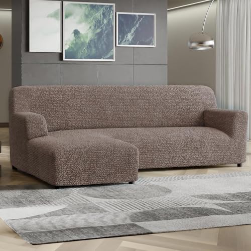 Image of Bellissima Sofa Covers - Premium Luxury Microfibra Plain Stretchable L Shape Left Sofa Cover Fully Covered Slipcover, Imported from Italy (Mocha)