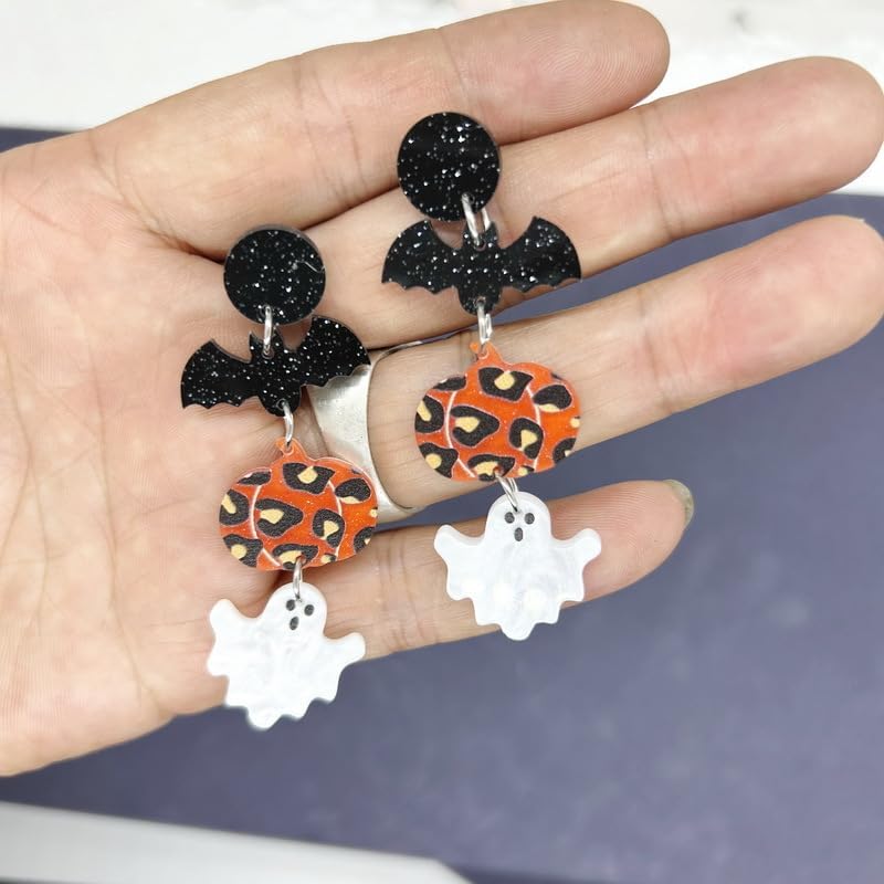 Halloween Earrings Set for Women Acrylic Cute Ghost Pumpkin Bats Glitter Easter Dangle Earring Costume Cosplay Party Favors Gift3