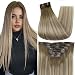 Full Shine 18 Inch Brazilian Clip In Hair Extensions Human Hair Blonde Balayage Hair Extensions Color 8 Fading To 60 and 18 Ash Blonde 10 Pcs 100 Gram Per Set Clip Hair Extensions Human Hair