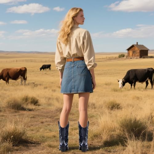 Image of Western Cowboy Boots for Women Rhinestone Cowgirl Boot with Low Block Heel Embroidery Sparkly Short Ankle Booties Walking Bootie for Country Concert Disco Outfits