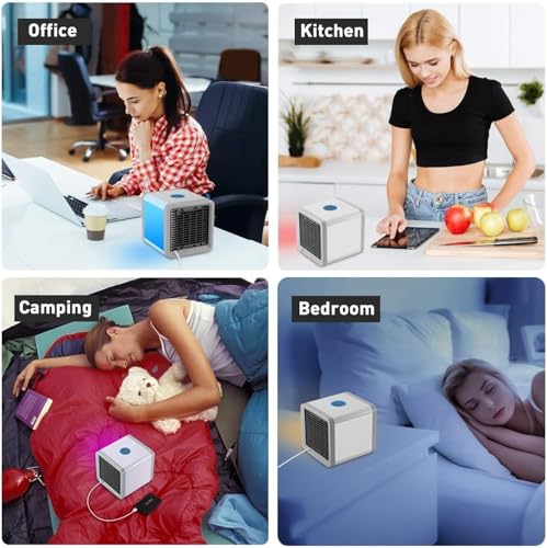 Image of Drumstone (𝗦𝗽𝗲𝗰𝗶𝗮𝗹 𝟱 𝗬𝗲𝗮𝗿𝘀 𝗪𝗮𝗿𝗿𝗮𝗻𝘁𝘆) Compact USB Cooler & Humidifier with 3-Speed Fan | Energy-Saving Evaporative Device for Desk, Bedroom & Travel | Built-in Soft LED Light