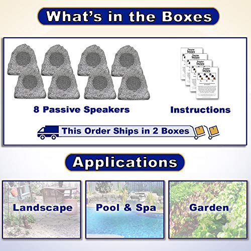 Theater Solutions 8R4G Outdoor Granite Rock 8 Speaker Set for Deck Pool Spa Patio Garden