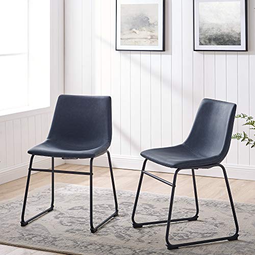 Walker Edison Douglas Urban Industrial Faux Leather Armless Dining Chairs, Set Of 2, Navy Blue & Douglas Urban Industrial Faux Leather Armless Dining Chairs, Set Of 2, Black #TOP2