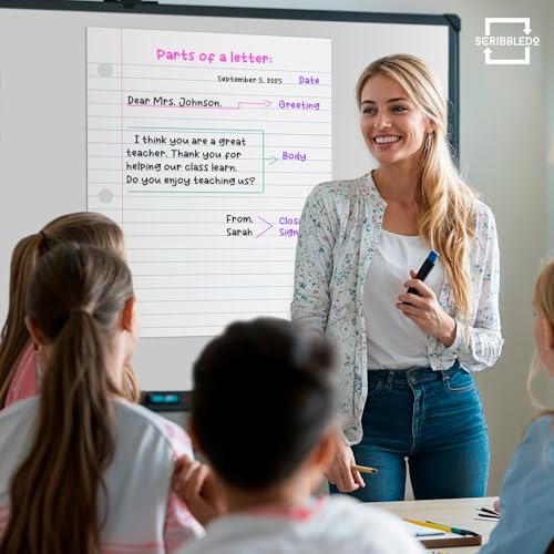 Papier ligné magnétique effaçable SCRIBBLEDO grand format pour tableau