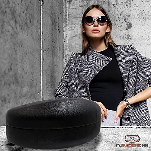 Image of Large Curved Sunglasses Case - Women Hard Shell Glasses Holder - XL Large Eyeglass Case with Pouch &Cloth