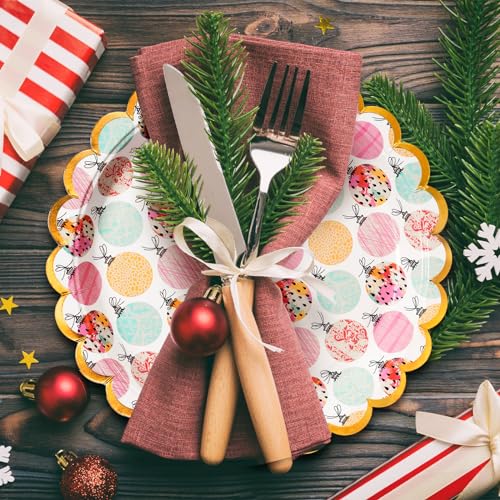 Image of Confettiville Christmas Paper Plates, 50-Count Disposable Christmas Dinner Plates, Scalloped Gold, Party Supplies