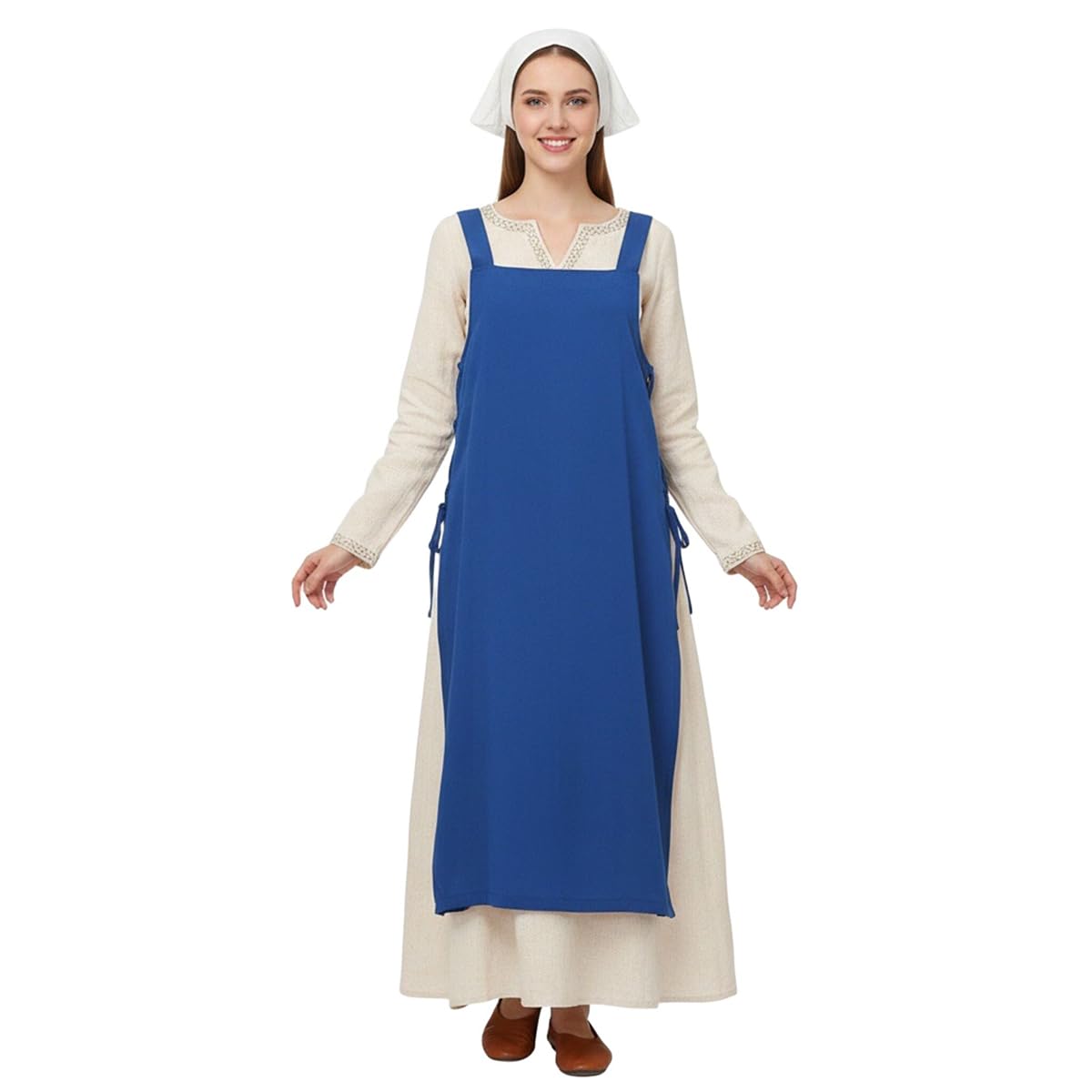 BPURB Women Medieval Viking Strappy Apron Pinafore Pirate Side Lace-Up Over Dress Peasant Costume