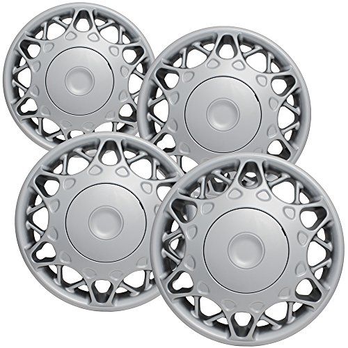 OxGord 15 inch Silver Screw-On Hubcaps with 24 Hole Compatible with 1997-2005 Buick Century Standard Steel Wheel Covers