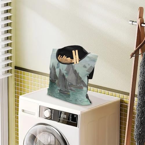 Monet Oil Painting Outdoor Clothespin Bag - Industrial Strength Windproof Storage Organizer - Heavy Duty Polyester Construction with Oversized Capacity Sailboats at Sainte - Adresse3