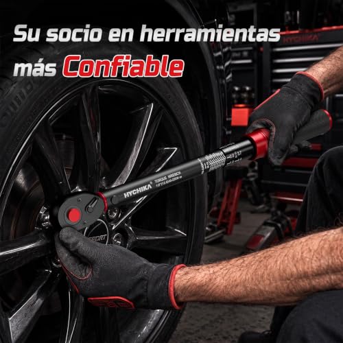 Miniatura 8 de Hychika Llave Dinamométrica 1 2 40-220 Nm - Precisión 2 , 72 Dientes Doble Sentido Para Coches, Camiones Y Motos, Mecanismo Click, Con Adaptador 3 8 , Alargue Y Vasos 17, 19, 21mm