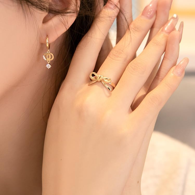 18k Gold Bow Ring 925 Sterling Silver Promise Rings Eternity Engagement Wedding Band Ring for Women tackable Forever Love Knot Ring 6