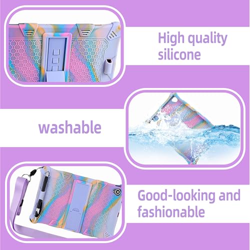 1PCS Silicone Case 10.1 Inch Tablet Case Universal Hybrid Case Colorful Purple Case with Pen Shoulder Strap for TECLAST Tab OSCAL Tab BENEVE 10" HiGrace 10" Blackview Tab7/8 WIFI HotLight Tab - Image 2