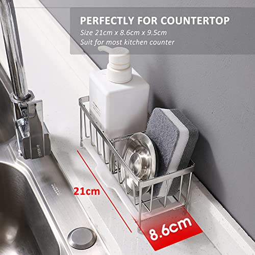 Kitchen Sink Caddy - Stainless Steel Sponge Holder for Kitchen Sink with Removable Drain Tray - Sink Tidy Caddy Organizer Sponge Brush (Sliver) - Image 5