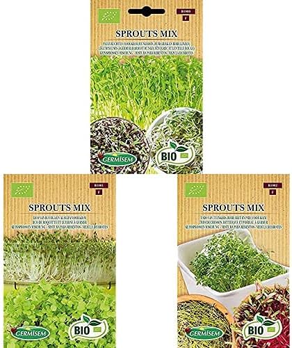 Germisem Bio Graines Trio de Cresson, Betterave et Poireau à germer+Sprouts Mix Graines 20 g+Duo de Roquette et Luzerne à germer