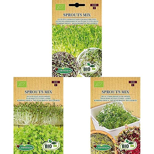 Germisem Bio Graines Trio de Cresson, Betterave et Poireau à germer+Sprouts Mix Graines 20 g+Duo de Roquette et Luzerne à germer