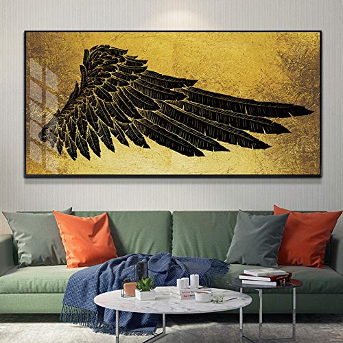 Art mural de salon affiche plume dorée abstraite moderne impression grand format