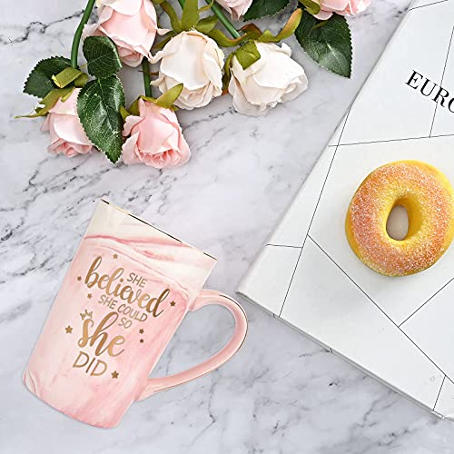 She Believed She Could So She Did Mug, Graduation Gift For Her, Inspirational Spiritual Motivational Congratulations Gifts For Women, Gift For Mothers Day, Birthday, Christmas 14 Oz Pink Marble Mug #TOP3