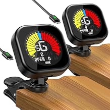 New Bee Guitar Tuner Clip-On Rechargeable with Color Screen 360 Rotatable Acoustic Chromatic Open Tuning for Guitar, Bass, Ukulele, Violin Black, 2 Pack
