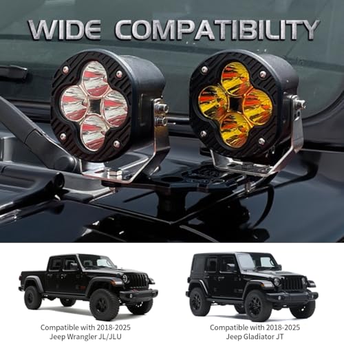 Image of Light Mounting Bracket Hood Cowl Mount Brackets for Jeep Wrangler JL JLU 4xe Gladiator JT Accessories，2PCS Black Aluminum Alloy Mounts for Ditch Cowl Fog Light A-Pillar LED Light Pod Brackets