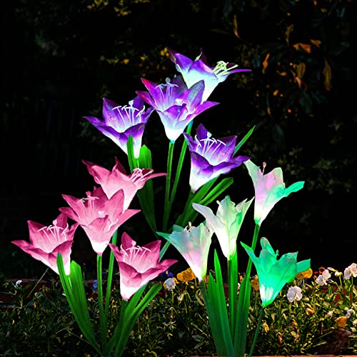 ZVO Luces Solares LED Exterior Jardin, 3 piezas Solares Flores de Lirio Hadas Lámparas,12...