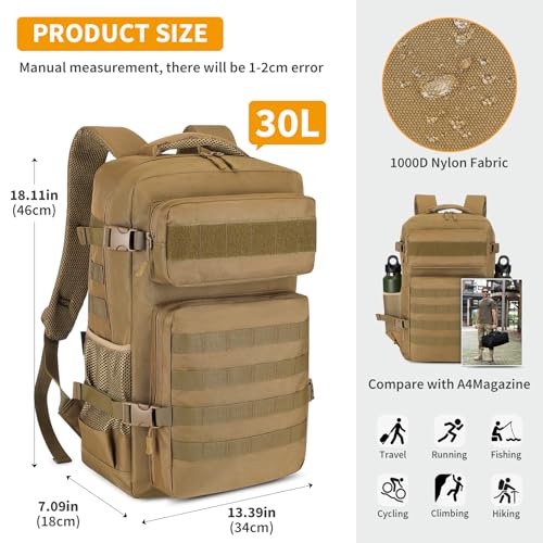 Sac a dos militaire respirant 30L avec sangles de compression marron - 4