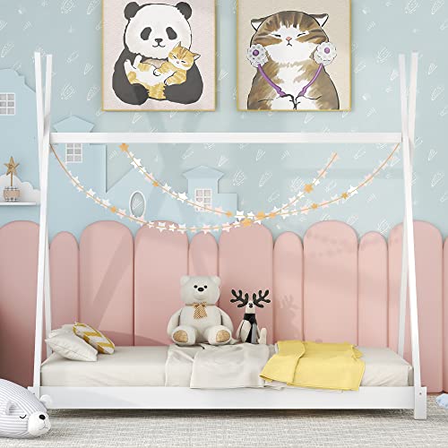 Bellemave Twin House Beds Wood Toddler House Bed Frame Montessori Style Teepee Bed For Kids Boys Girls Teens, White #TOP2