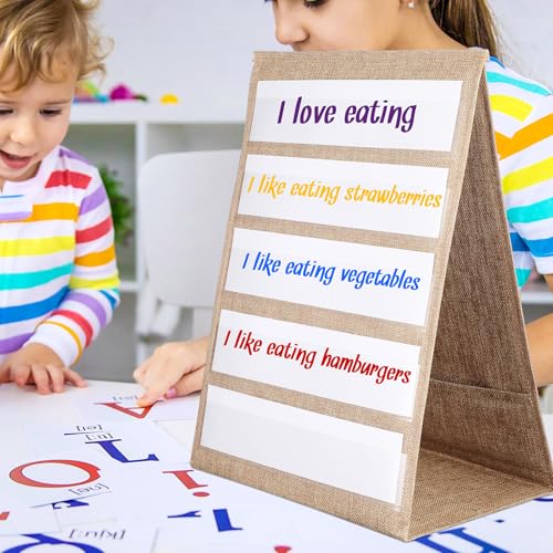 Image of Motipuns 17 x 13'' Double-Sided Tabletop Pocket Chart for Classroom,1 Pack | Desktop Pocket Chart Stand, Foldable Tabletop Stand Decor, for Classroom Teacher Homeschoolers Aids in Teaching