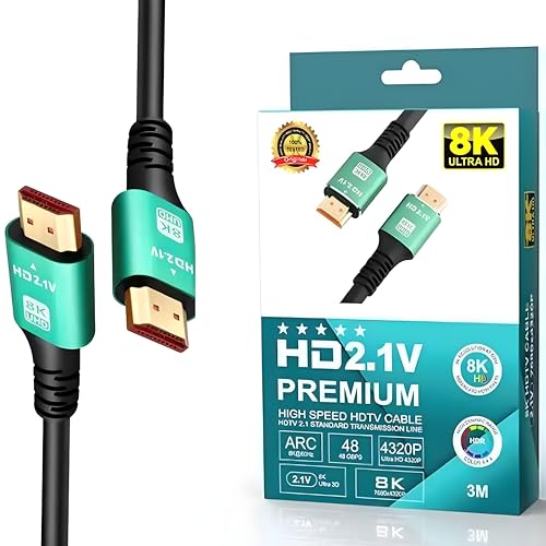 Image of COOLCOLD HDMI 2.1 Cable 3 Meter | 8K /4K Ultra High-Speed HDMI Cord 48Gbps 1ms | 8K@60Hz 4K@120Hz HDR10+ ARC eARC DTS:X | Compatible with TV, Monitor, Gaming PC, Laptop, Soundbar, Mac (Black)