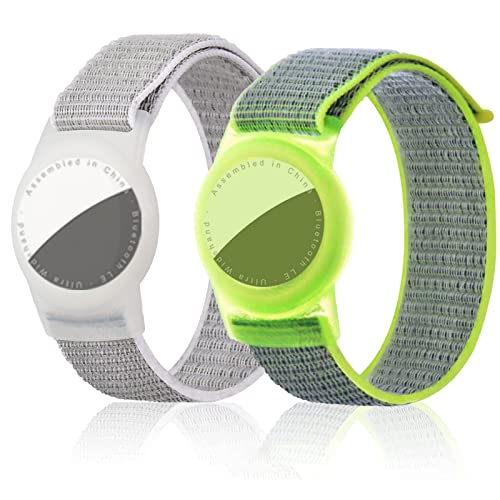 Dingfeiyu 2PCS Funda Pulsera para niños o Adultos, Brazalete para Ajustable Locator Tracker Anti-Arañazos GPS Bracelet para AirTag (Amarillo + Gris)