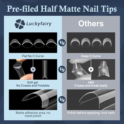 Image of 504PCS No C Curve Nail Tips Square XXL Extra Long Tapered Square Nail Tips for Acrylic Nails Professional 12 Sizes Half Cover Straight Clear Fake Nails for Nail Extensions Salons DIY at Home