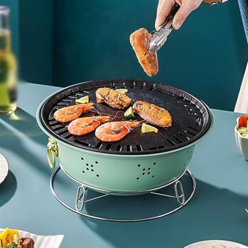 Przenośny grill grillowy przenośny grill z siatką i brytfanną do pieczenia węgiel drzewny grill na patio do domu grill na węgiel drzewny kuchenka stołowa na zewnątrz grill nieprzywierający