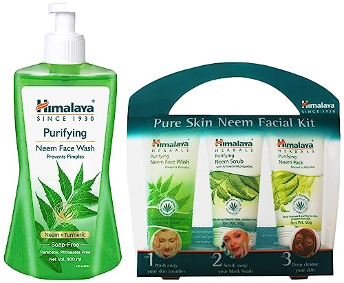 Image of Himalaya Purifying Neem Face Wash, 400 ml & Himalaya Pure Skin Neem Facial Kit (Facewash 50ml, Scrub 50g & Face Pack 50g)