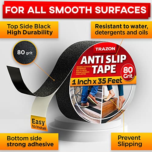 Image of Grip Tape - Heavy Duty Anti Slip Tape for Stairs Outdoor /Indoor Waterproof 1Inch x 35Ft Safety Non Skid Roll for Stair Steps Traction Tread Staircases Grips Adhesive Non Slip Strips Nonslip Walk Black