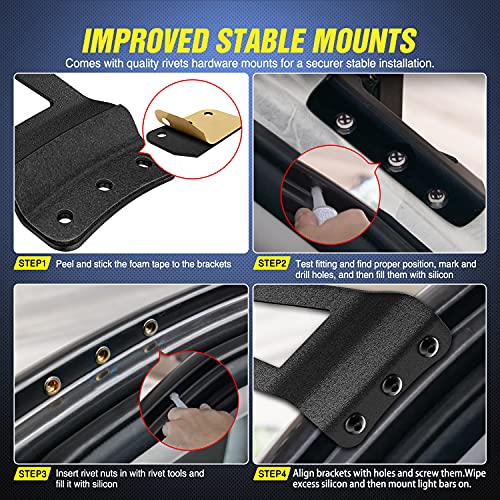 Image of Nilight 2PCS 50 inch Curved LED Light Bar Bracket at Upper Windshield Roof Cab for 07-13 Chevy Silverado Suburban Avalanche Tahoe & GMC Yukon Sierra, 2 Years Warranty