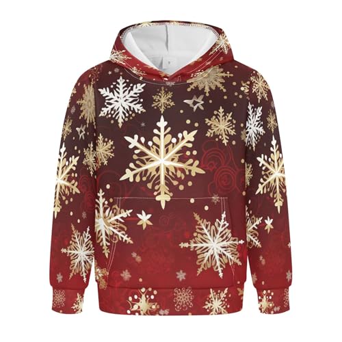 Kids Hoodies Sweaters Christmas Xmas Snowflake Hooded Sweatshirts with Big Pockets for Boys Girls B0400379