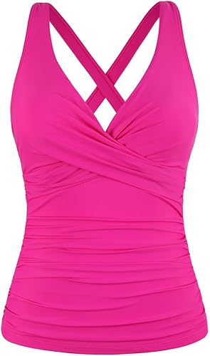 Hilor Tankini con aros para mujer, con control de abdomen, sexy, cuello en V, cruzado, solo