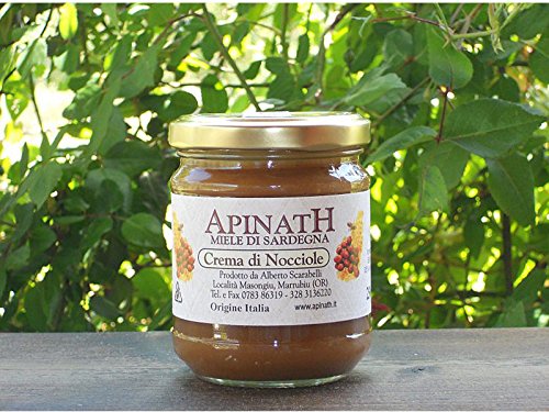 6 vasetti da 230 gr - Crema di miele sardo e nocciole tostate. Crema di miele e nocciole (honey and hazelnut cream) creata da Alberto Scarabelli a Marrubiu, Sardegna. Miele naturale, sano e geniun