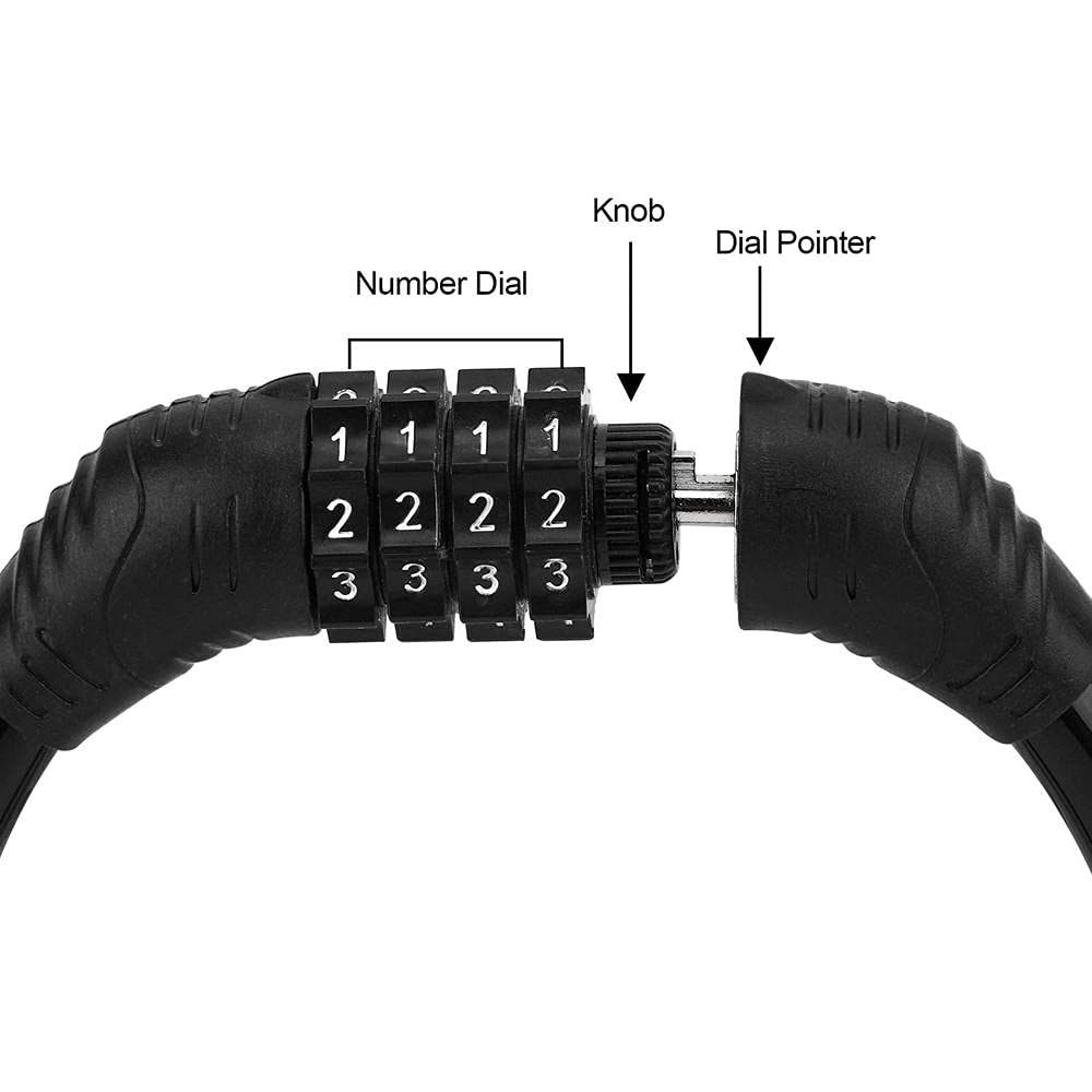Lucchetto per bicicletta, con combinazione a 4 bit, adatto per biciclette, lucchetto crittografico, cavo in acciaio antifurto per lucchetto nero