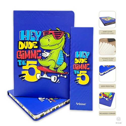 Image of Articious Notebook Set, Premium Hardcover Journal, Bookmark and Matching Box |192 Ruled Pages, 80 GSM | A5 Ruled Writing Notebook for Girls, School & Office | Dino