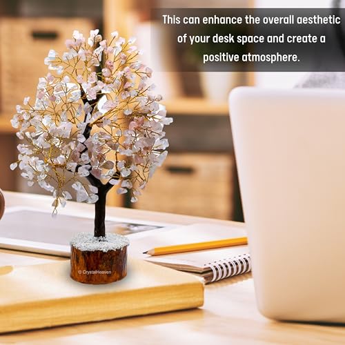 Image of Certified Rose Quartz Crystal Tree for Good Luck - Healing Crystals Money Tree for Wealth, Positive Energy at Home Office - Decorative Spiritual Gifts for Vastu, House Warming