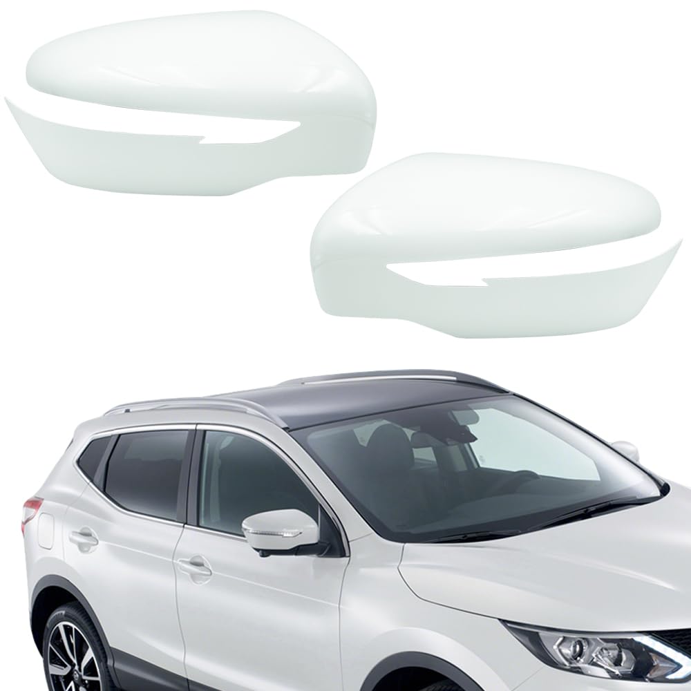 Tappi per Specchietti Bianco, Copri Specchietto Retrovisore Auto Coppia Calotte Specchio Destra + Sinistra Compatibile con Qashqai J11 2014-2020, Compatibile con Rogue 2013-2021