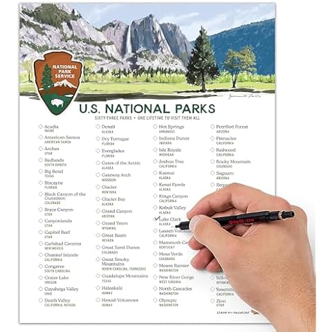 Stamp My Passport US National Parks Checklist - Travel Bucket List of National Parks Poster - Travel Decor (11x14) Cover