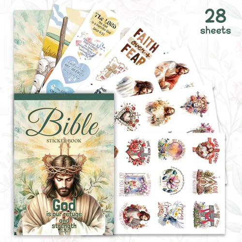 Image of Christian Bible Journaling Sticker Book | 28 Sheets of Inspirational Faith StickersJesus Cross Scripture Art for Planner, Journal & Scrapbook Supplies