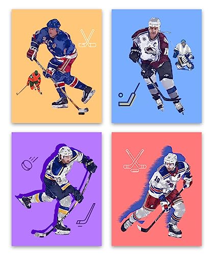 Ter Hockey Wall Art Prints,Ice Hockey Player Portrait Poster,Funny Hockey Posters,Sports Prints For Coach Gym Bedroom Boy Room Dorm Sports Home Decor Set Of 4 (8X10) Unframed-Ice Hockey Wall Decor #TOP7