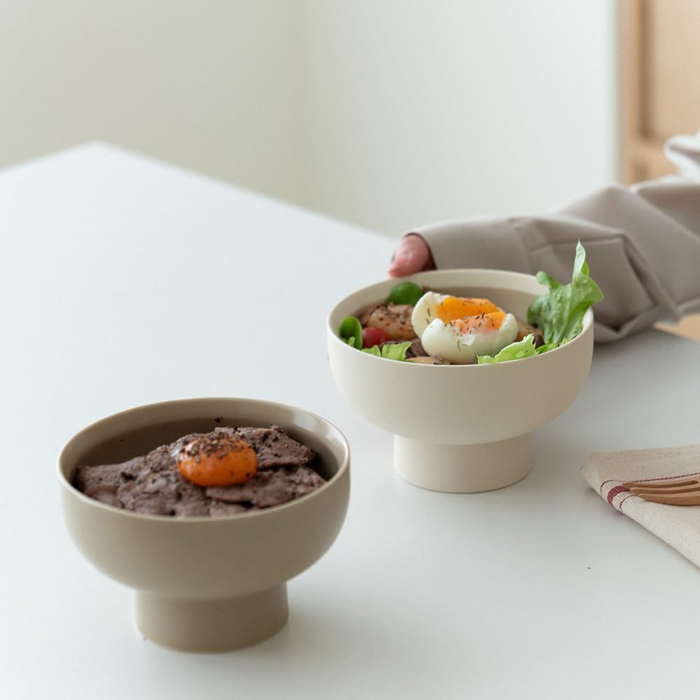 Frutero profundo de pie alto, cuenco decorativo con pedestal de cerámica, cuenco redondo para ensalada, 3.38 pulgadas de alto x 5.5 pulgadas de ancho, tamaño pequeño, 17 onzas, crema mate 3